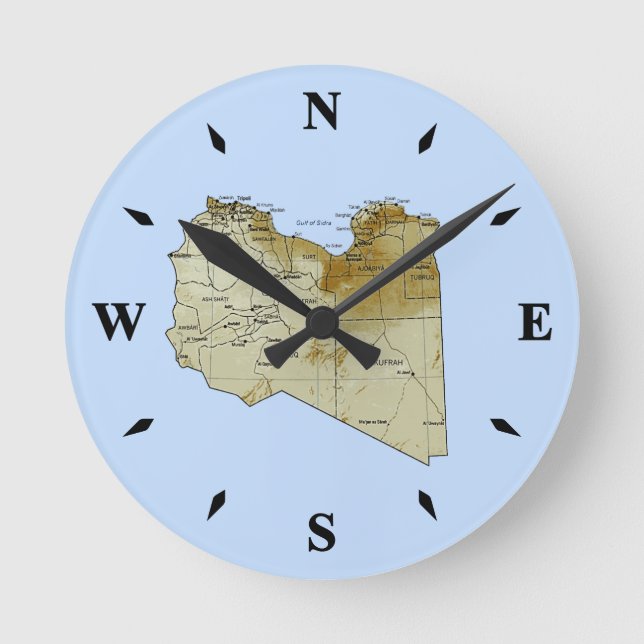 Libyen Karta Clock Rund Klocka (Framsida)