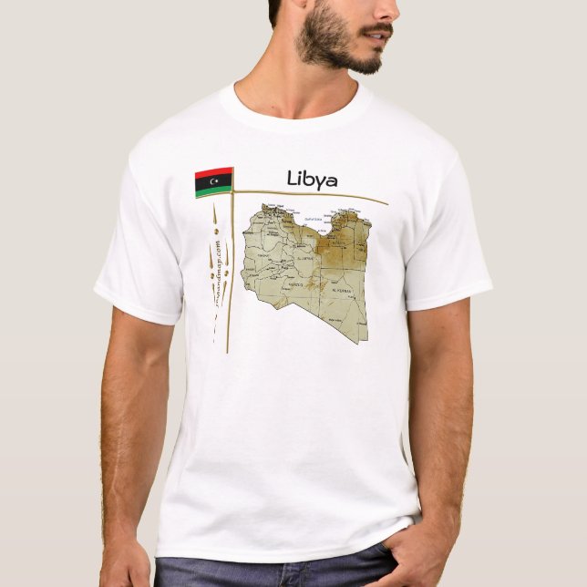 Libyen Karta + Flagga + avdelning T-Shirt (Framsida)