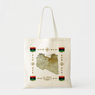 Libyen Karta + Flaggor Bag Tygkasse