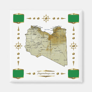 Libyen Karta + Flaggor Magnet