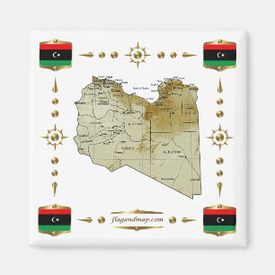 Libyen Karta + Flaggor Magnet
