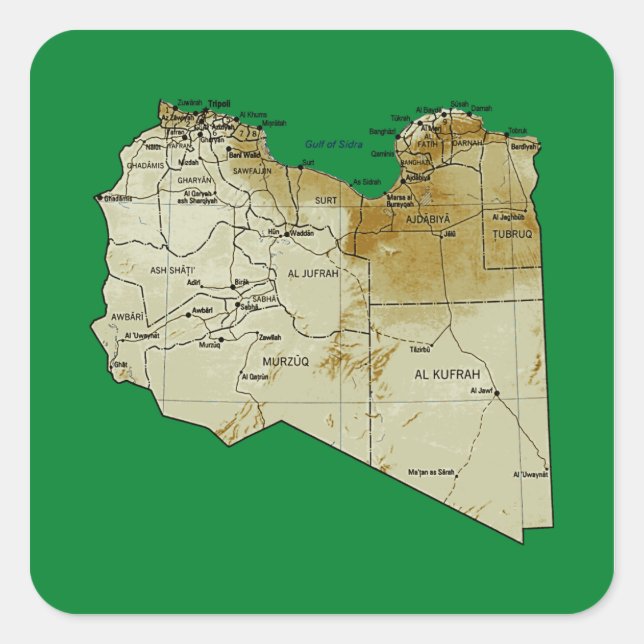 Libyen Kartdekal Fyrkantigt Klistermärke (Framsida)