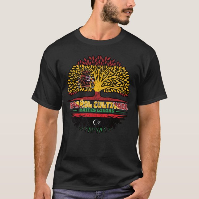 Libyen, Spanien, Träd, Flagga T Shirt (Framsida)