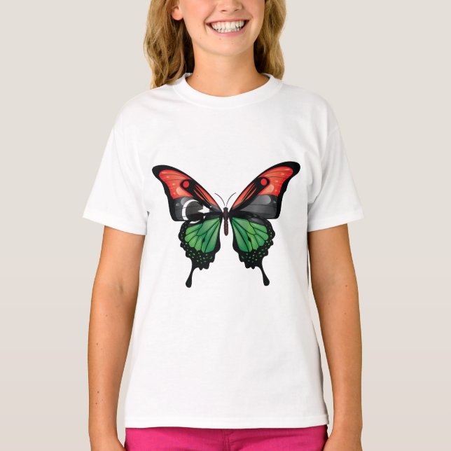 Libyen Swallowtail Butterfly Flagga T Shirt (Framsida)
