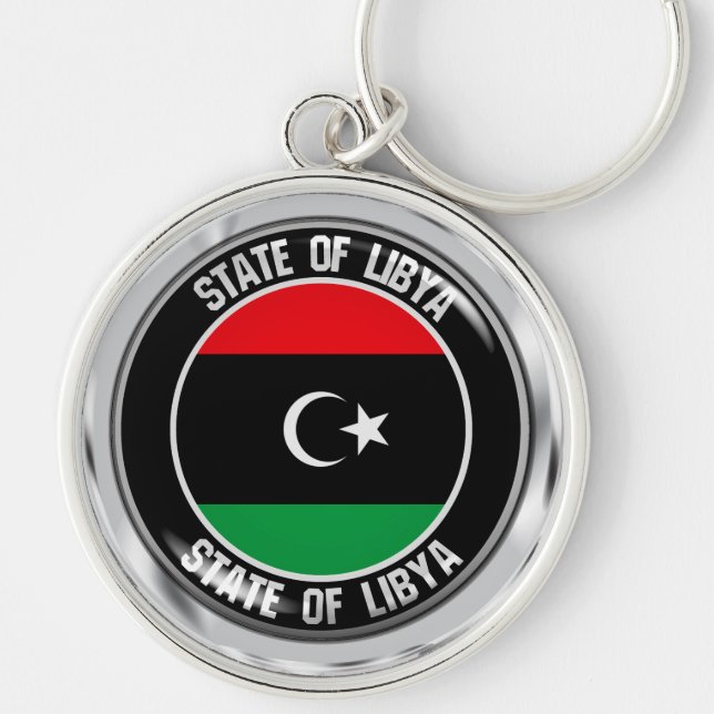 Libyenrunda Emblem Rund Silverfärgad Nyckelring (Framsidan)
