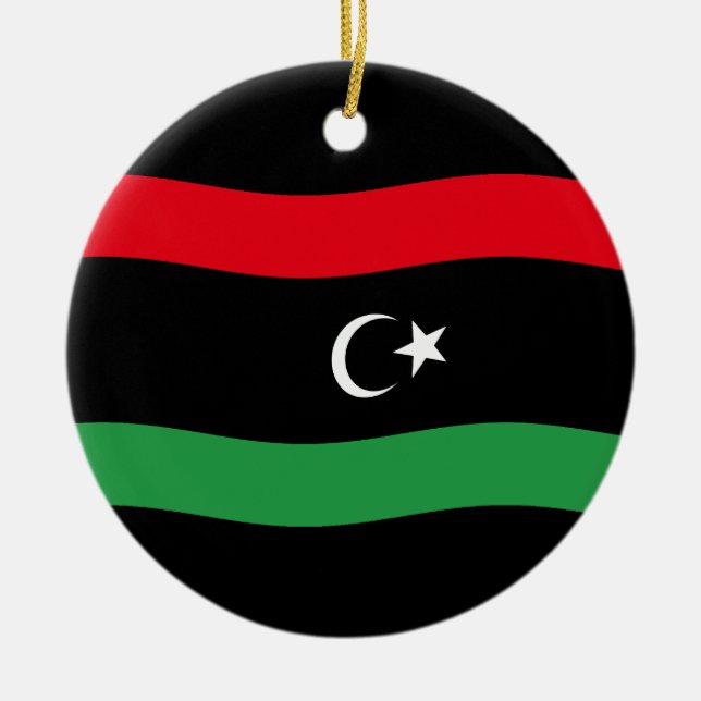 Libyska Flagga Julgransprydnad Keramik (Framsidan)