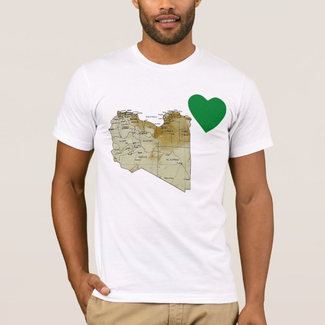 Libyska flaggan hjärta och karttröja tee (Framsida)