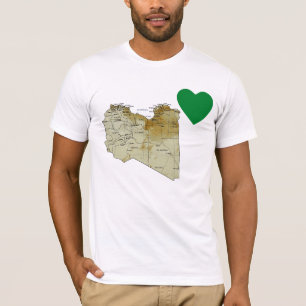 Libyska flaggan hjärta och karttröja tee shirt