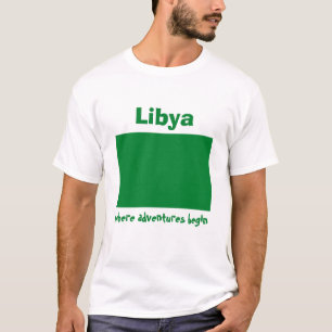 Libyska flaggan + karta + text T-shirt