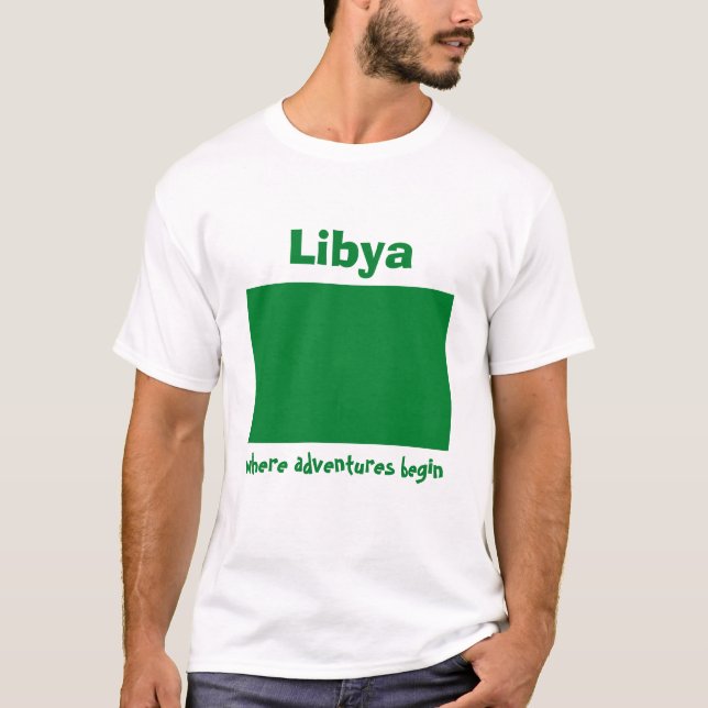 Libyska flaggan + karta + text T-shirt (Framsida)