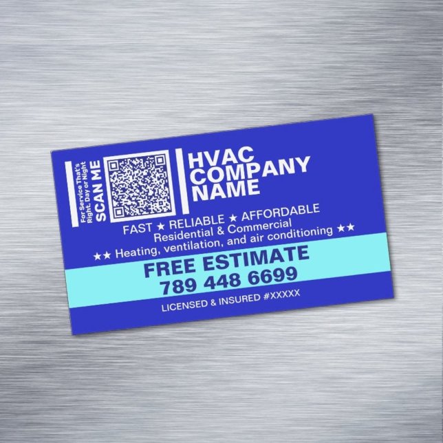Licens & Qr-kod | Blue Professional HVAC Magnetiska Visitkort (best hvac business cards)