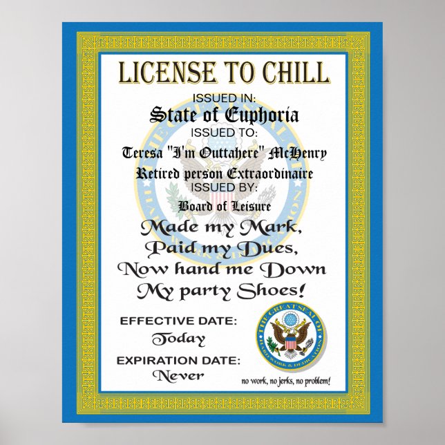 Licens till Chill Pension certifikat Poster (Framsidan)