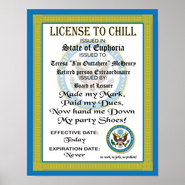 Licens till Chill Pension certifikat Poster (Framsidan)