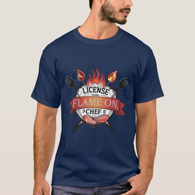 Licens till Grill - Flame On, Chef BBQ Tee (Framsida)