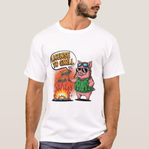 Licens till Grill Funny BBQ Gris T Shirt