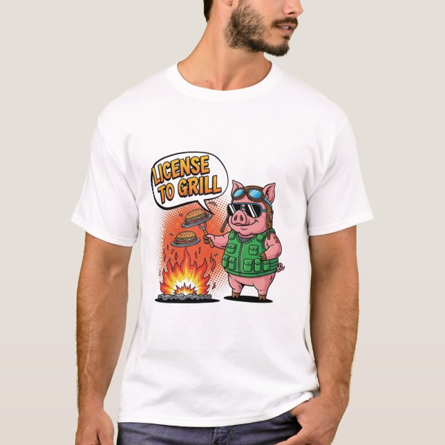 Licens till Grill Funny BBQ Gris T Shirt (Framsida)