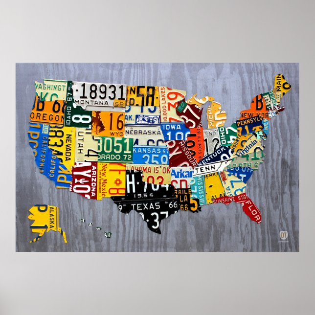 License Plate Karta i USA - Muscle Car Edition Poster (Framsidan)