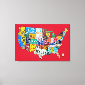 License Plate Karta i USA Wrapped Canvas 36 x 24