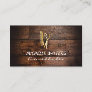 Licensierad barber Leather Guld Comb och Sissors Visitkort