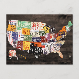 Licensplate Karta i USA Warm Färg Edition Vykort