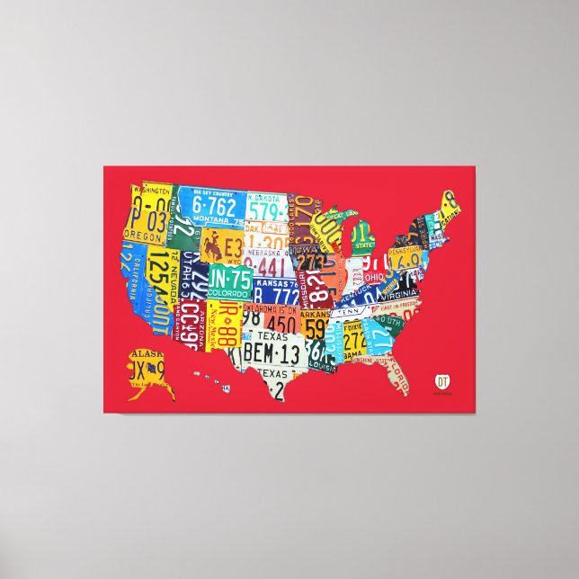 Licensplate Karta i USA Wrapped Canvas Red (Framsida)