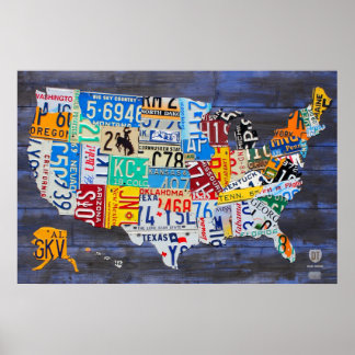 Licensskylt Karta från United Stater Blue Ed. 13 Poster