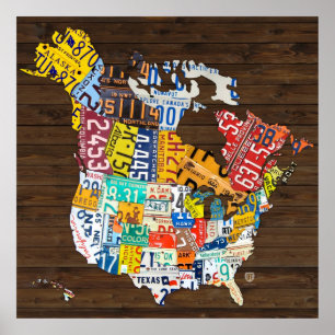 Licensskylt Karta i Nordamerika: Plus Hawaii Poster