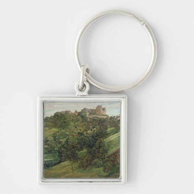 Lichtenberg slott i Odenwald, 1900 Fyrkantig Silverfärgad Nyckelring (Framsidan)