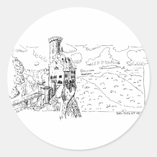 Lichtenstein slott runt klistermärke (Framsida)