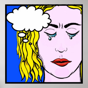 Lichtenstein Stil tecknad dam gråter Poster