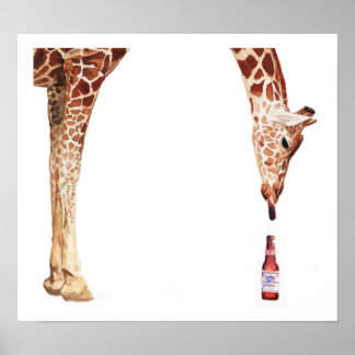 "Licker med Beer Flaska" Giraffe Watercolor Poster