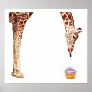 "Licker med muffin" giraffvattenfärg Poster