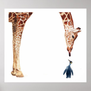 "Licker med Penguin" Giraffe Watercolor Poster