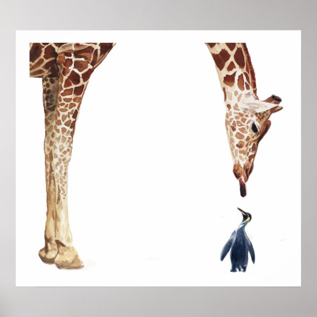 "Licker med Penguin" Giraffe Watercolor Poster (Framsidan)