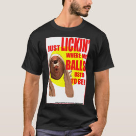 "Lickin" på en svart T-Shirt. T Shirt