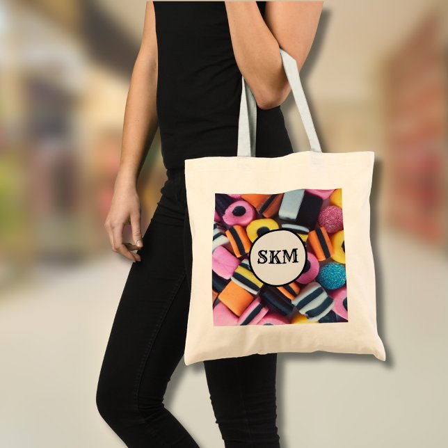 Licorice Allsorters Monogram Initialer Tote Bag Tygkasse (Personalize with initials)