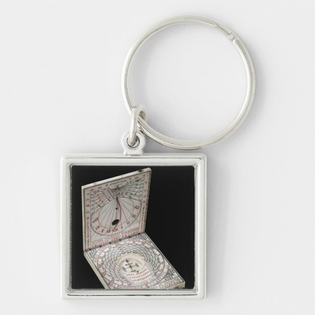 Lidded kompass, 1627 fyrkantig silverfärgad nyckelring (Framsidan)
