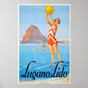 Lido Beach Lake stranden Lugano Schweiz Poster