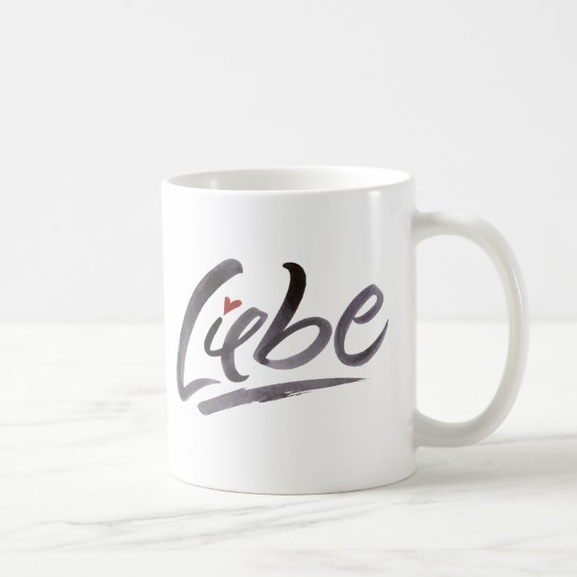 Liebe Kärlek Hertz German Tyskland Brush Lettering Kaffemugg (Höger)