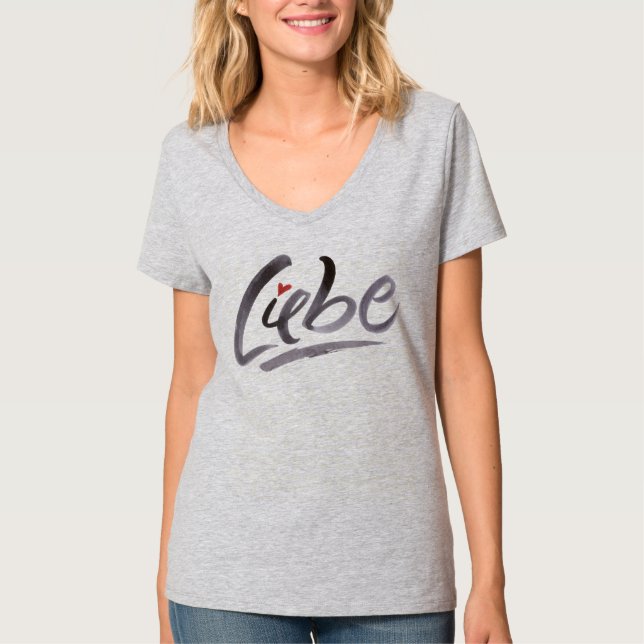 Liebe Kärlek Lettering Brush Calligraphy Heart Tee (Framsida)