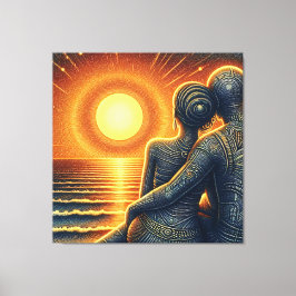 Liebespaar bei Sonnen Untergang am Meer Canvastryck