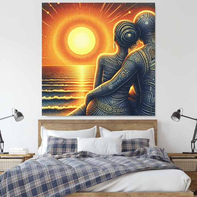 Liebespaar bei Sonnen Untergang am Meer Canvastryck (Insitu (sovrum))