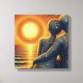 Liebespaar bei Sonnen Untergang am Meer Canvastryck