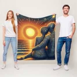 Liebespaar bei Sonnen Untergang am Meer Fleecefilt