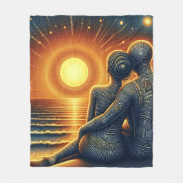 Liebespaar bei Sonnen Untergang am Meer Fleecefilt