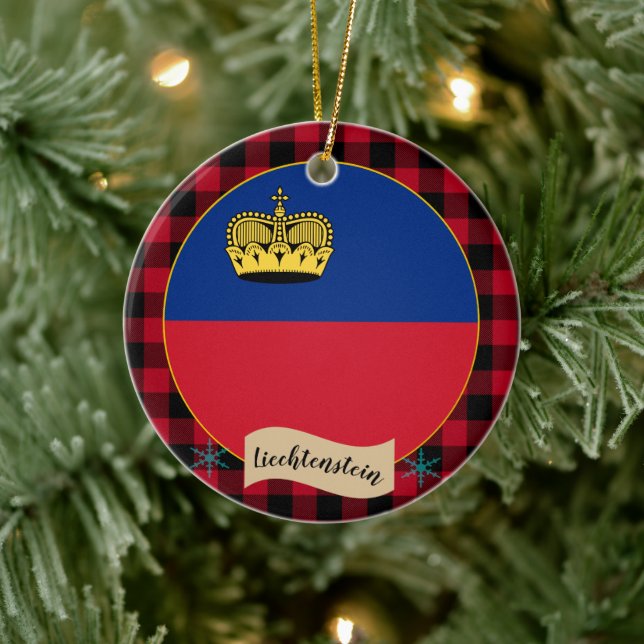 Liechtenstein Flagga, Red buffalo plaid, patriotic Julgransprydnad Keramik (Träd)