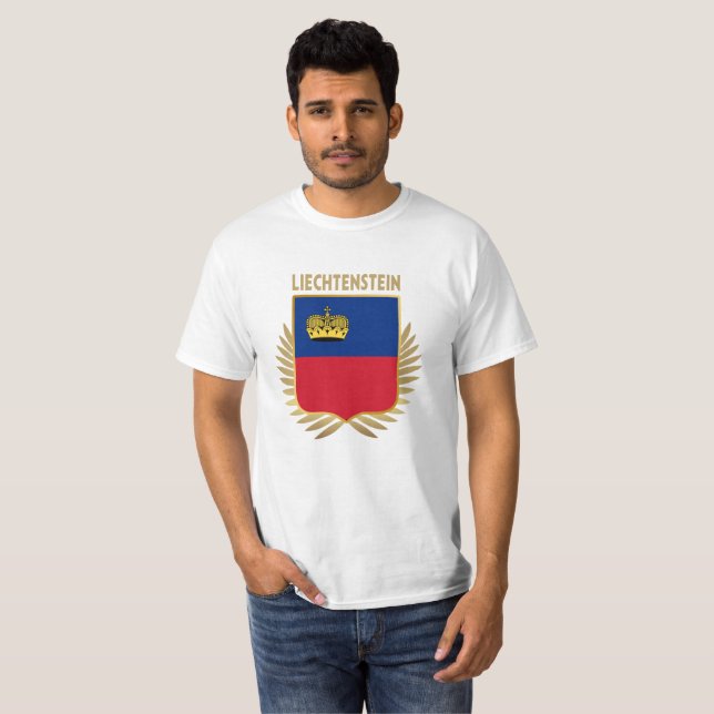 Liechtenstein Flagga Shield T Shirt (Hel framsida)