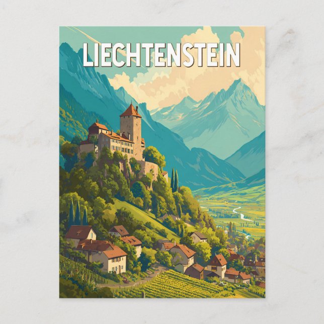 Liechtenstein Illustration Resa Konst Vintage Vykort (Framsida)