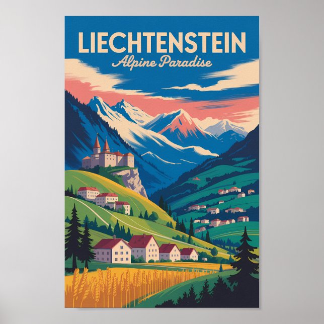Liechtenstein Landscape Illustration Travel Art Poster (Framsidan)