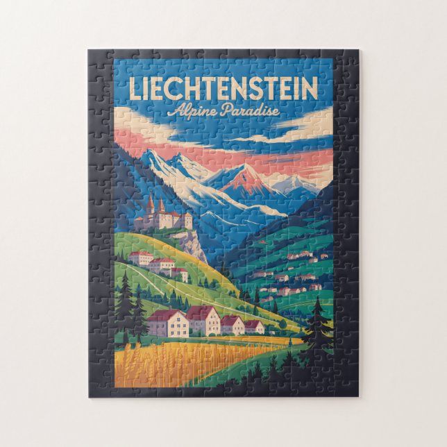 Liechtenstein Landscape Illustration Travel Art Pussel (Vertikal)